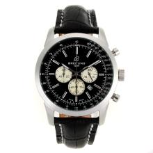 Breitling Transocean Working Chronograph Stick Markers with Black Dial-Leather Strap