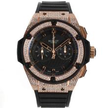 Hublot Big Bang King Chronograph Asia Valjoux 7750 Movement Diamond Rose Gold Case and Bezel with Black Dial Rubber Strap