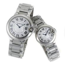 Cartier Ballon Bleu de Cartier Roman Markers with Silver Dial Couple Watch
