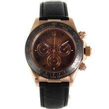 Rolex Daytona Automatic Rose Gold Case Ceramic Bezel with Brown Dial Black Leather Strap