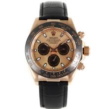 Rolex Daytona Automatic Rose Gold Case Ceramic Bezel with Champagne Dial Black Leather Strap