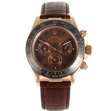 Rolex Daytona Automatic Rose Gold Case Ceramic Bezel with Brown Dial Brown Leather Strap