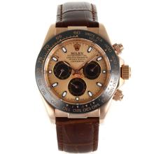Rolex Daytona Automatic Rose Gold Case Ceramic Bezel with Champagne Dial Brown Leather Strap