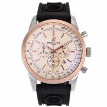 Breitling Aeromarine Working Chronograph Two Tone Case Stick Markers with White Dial Rubber Strap