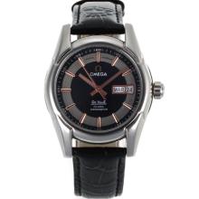 Omega De Ville Day-Date Automatic with Black Dial Leather Strap