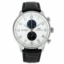 IWC Portuguese Working Chronograph Silver Markers with White Dial Leather Strap