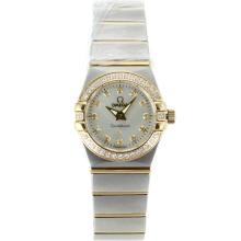 Omega Constellation Two Tone Diamond Bezel Diamond Markers with Silver Dial Same Chassis as ETA Version-Lady Size
