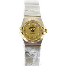Omega Constellation Two Tone Diamond Markers with Golden Dial Same Chassis as ETA Version-Lady Size-3