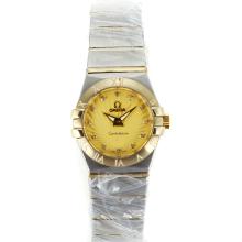 Omega Constellation Two Tone Diamond Markers with Golden Dial Same Chassis as ETA Version-Lady Size-2
