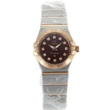 Omega Constellation Two Tone Diamond Markers with Brown Dial Same Chassis as ETA Version-Lady Size-1