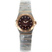 Omega Constellation Two Tone Diamond Markers with Brown Dial Same Chassis as ETA Version-Lady Size