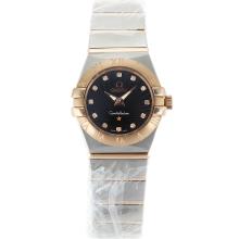 Omega Constellation Two Tone Diamond Markers with Black Dial Same Chassis as ETA Version-Lady Size-1