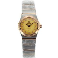 Omega Constellation Two Tone Diamond Markers with Golden Dial Same Chassis as ETA Version-Lady Size
