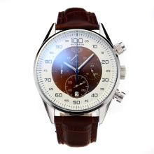 Tag Heuer Mikrotimer Working Chronograph with White/Brown Dial Brown Leather Strap