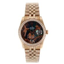 Rolex Datejust Automatic Full Rose Gold Diamond Bezel Roman Markers with MOP Dial Flowers Illustration-4