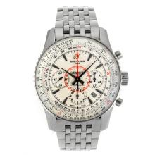 Breitling Montbrillant Chronograph Asia Valjoux 7750 Movement Stick Markers with White Dial S/S-Sapphire Glass