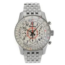 Breitling Montbrillant Chronograph Asia Valjoux 7750 Movement Number Markers with White Dial S/S-Sapphire Glass