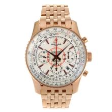Breitling Montbrillant Chronograph Asia Valjoux 7750 Movement Rose Gold Case with White Dial Stick Markers
