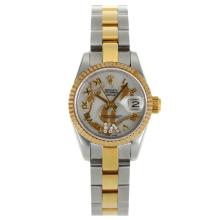 Rolex Datejust Automatic Two Tone Roman Markers with White Dial Flowers Illustration-1