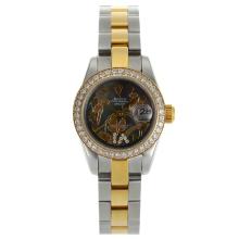 Rolex Datejust Automatic Two Tone Diamond Bezel Roman Markers with MOP Dial Flowers Illustration