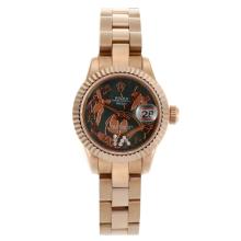 Rolex Datejust Automatic Full Rose Gold Roman Markers with MOP Dial Flowers Illustration
