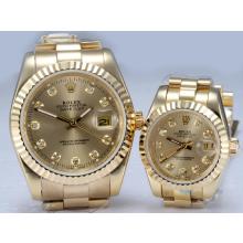 Rolex Datejust Automatic Full Gold Diamond Markers with Golden Dial-Couple Watch