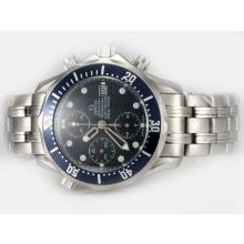 Omega Seamaster 300M Diver Chronograph Asia Valjoux 7750 Movement with Blue Dial and Bezel