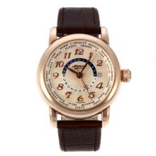 Montblanc Star Working GMT Automatic Rose Gold Case with Champagne Dial Leather Strap