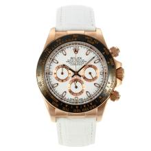 Rolex Daytona Working Chronograph Rose Gold Case Ceramic Bezel with White Dial Leather Strap