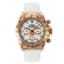 Rolex Daytona Working Chronograph Rose Gold Case with White Dial Leather Strap