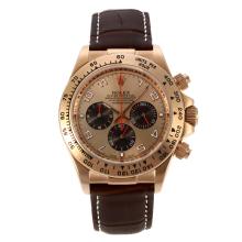 Rolex Daytona Working Chronograph Number Markers Rose Gold Case with Rose Gold Dial Leather Strap