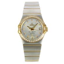Omega Constellation Automatic Two Tone Diamond Bezel/Markers with Silver Dial 18K Plated Gold Movement