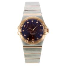 Omega Constellation Automatic Two Tone Diamond Markers with Black Dial 18K Plated Gold Movement