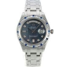 Rolex Masterpiece Automatic CZ Diamond Bezel with Blue MOP Dial Diamond Markers S/S Same Chassis as ETA Version