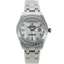 Rolex Masterpiece Automatic CZ Diamond Bezel with White MOP Dial Diamond Markers S/S Same Chassis as ETA Version