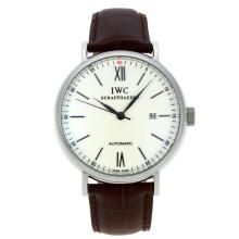 IWC Classic Automatic with White Dial Silver Stick Markers-Leather Strap