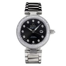 Omega Ladymatic Automatic Diamond Bezel and Markers with Black Dial S/S Same Chassis as ETA Version
