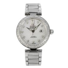 Omega Ladymatic Swiss ETA 2671 Movement Diamond Bezel and Markers with White Dial S/S
