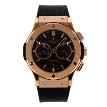 Hublot Classic Fusion Valjoux 7750 Movement Automatic Rose Gold Case Stick Markers with Black Dial Rubber Strap