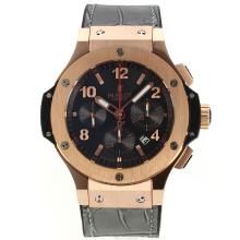 Hublot Big Bang Chronograph Asia Valjoux 7750 Movement Rose Gold Case with Black Dial Sapphire Glass