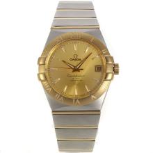 Omega Constellation Swiss ETA 2836 Movement Two Tone Stick Markers with Golden Dial Sapphire Glass-1