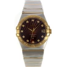 Omega Constellation Swiss ETA 2836 Movement Two Tone Diamond Markers with Brown Dial Sapphire Glass-1