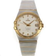 Omega Constellation Swiss ETA 2836 Movement Two Tone Diamond Markers with White Dial Sapphire Glass-4