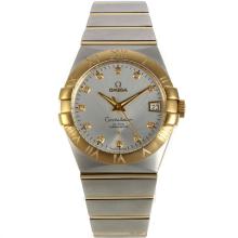 Omega Constellation Swiss ETA 2836 Movement Two Tone Diamond Markers with White Dial Sapphire Glass-3