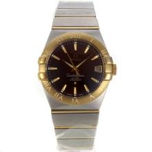 Omega Constellation Swiss ETA 2836 Movement Two Tone Stick Markers with Brown Dial Sapphire Glass