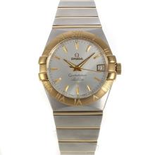 Omega Constellation Swiss ETA 2836 Movement Two Tone Stick Markers with White Dial Sapphire Glass