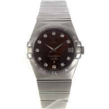 Omega Constellation Swiss ETA 2836 Movement Diamond Markers with Brown Dial Sapphire Glass S/S