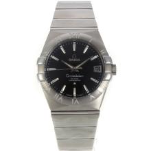Omega Constellation Swiss ETA 2836 Movement Stick Markers with Black Dial Sapphire Glass S/S