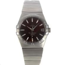 Omega Constellation Swiss ETA 2836 Movement Stick Markers with Brown Dial Sapphire Glass S/S