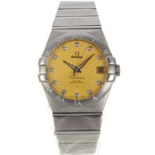 Omega Constellation Swiss ETA 2836 Movement Diamond Markers with Yellow Dial Sapphire Glass S/S